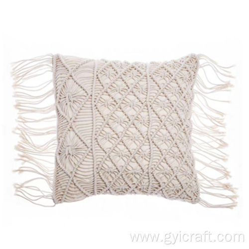 blue macrame outdoor pillow